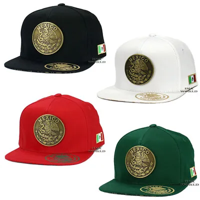 Mexican Hat Mexico Metallic Brass Eagle Logo Snapback Flat Bill Baseball Cap • $17.80