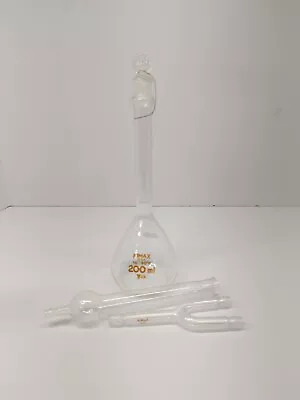 Kimax 200 Ml Glass Volumetric Flask With Stopper And 2 Tubes • $33.50