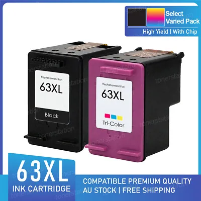 $46.90 • Buy Black Colour Ink For HP 63XL Deskjet 2130 2131 3630 3632 Officejet 3830 4650