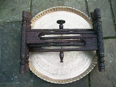  Antique Islamic  Fully Carved Folding Side Table With Large  Brass Tray   • $284.17