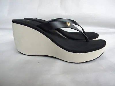 Melissa Black & Beige Platform Wedge Flip Flop Sandals Size 10 • $49