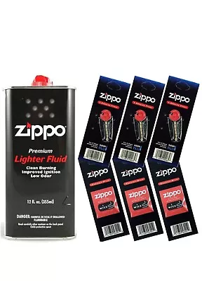 Zippo Lighter Fluid Fuel 12oz & 6 Value Pack (18 Flints + 3 Wick) Gift Set Combo • $14.99