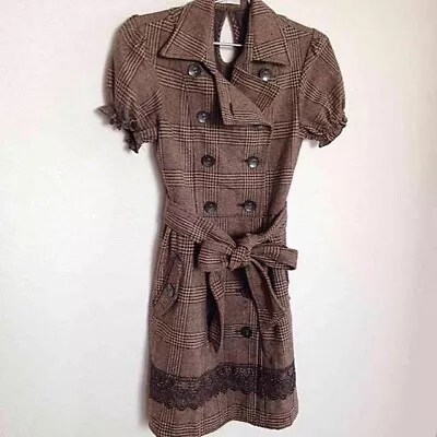 LIZ LISA Check Dress Coat Ribbon Belt Jacket Size FREE Used JP M00 • £62.65