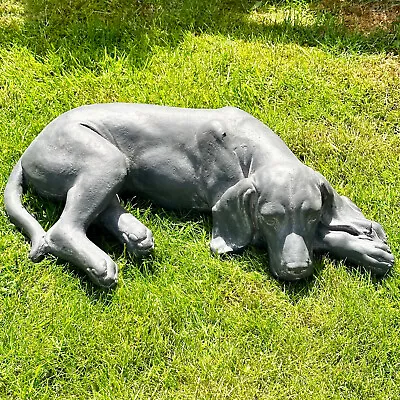 Grey Content Dog Sculpture Large Resin Outdoor Garden Weimaraner Labrador Statue • £57