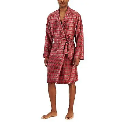 Club Room Men's Plaid Plush Flannel Robe (L/XL Red/Navy) • $9.99