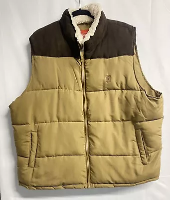 Coleman Puffer Vest Men's Size 2XL Two Tone Dark Brown And Khaki Sherpa Collar • $35