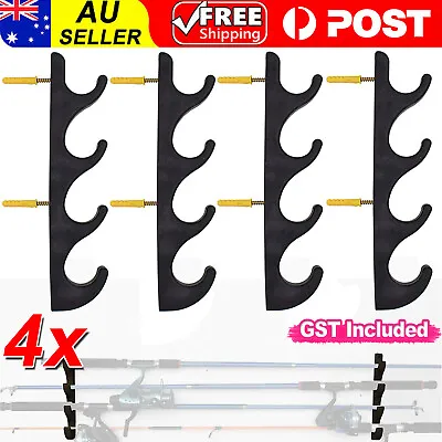 4x Wall Mount Fishing Rod Holder Horizontal 8-Rod Black Fishing Rod Storage Rack • $19.99