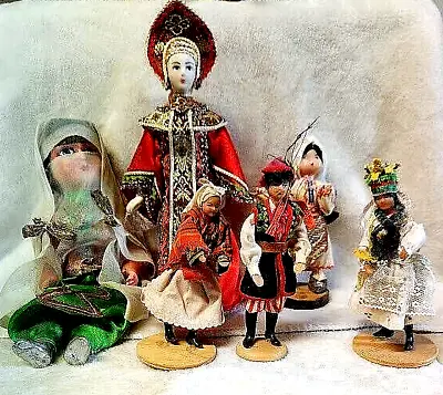 5 Vintage Ethnic Dolls Muslim Russian Romanian & 3 Polish - Various Materials • $60