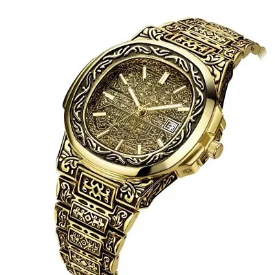 Arab Islamic Quran Carved Watch Waterproof Band Wristwatch Men Ramadan Gift Eid • $44.25