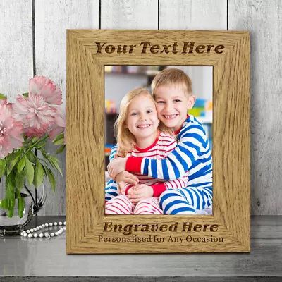 £8.99 • Buy Personalised  Wooden Photo Frame Engraved Any Text Birthday Wedding Fathers Day
