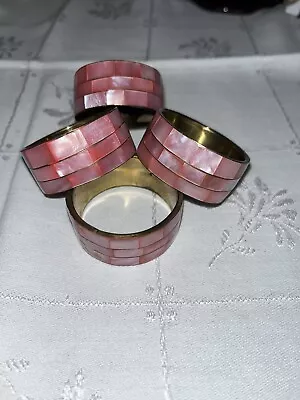 Pink Mother Of Pearl Brass Napkin Rings 4 Holders • $12