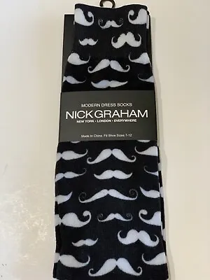 Nick Graham Mustache Beard Premium Dress Socks Black White Size 7-12 NWT • $13.99