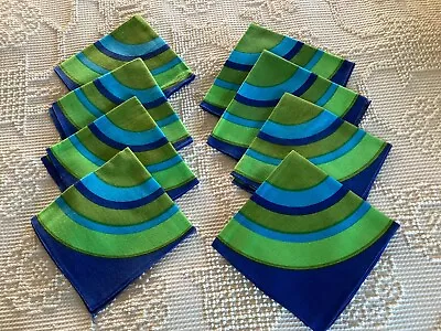 Vintage Linen Retro Blue And Green Mid Century Modern Bullseye Napkins Set Of 8 • $20