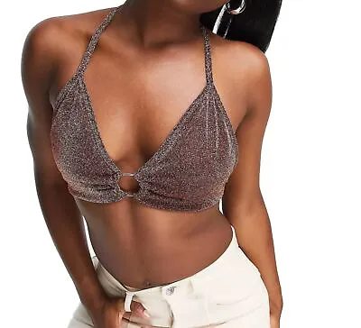 ASOS Brown Glitter Ring Halterneck Bralet Size 4 • £4.45