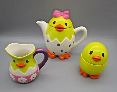 JO-ANN~3 Piece 2006 Ceramic EASTER CHICK Cottontale Tea Pot Set • $9.99