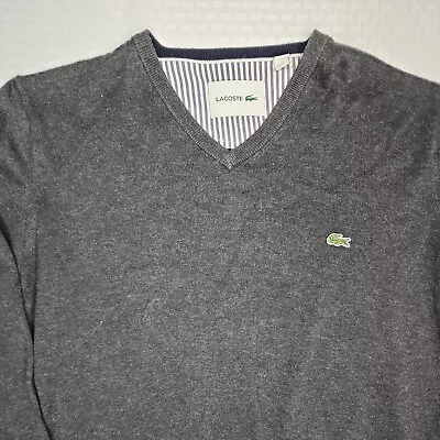 Lacoste Gray V Neck Mens Sweater - Size 7 US XL - Long Sleeve Pullover  • $29.99