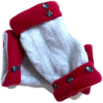 $26.49 • Buy Fingerless Gloves Gray Red 100% Cashmere S - M Small -  Medium Arm Warmers Cuffs