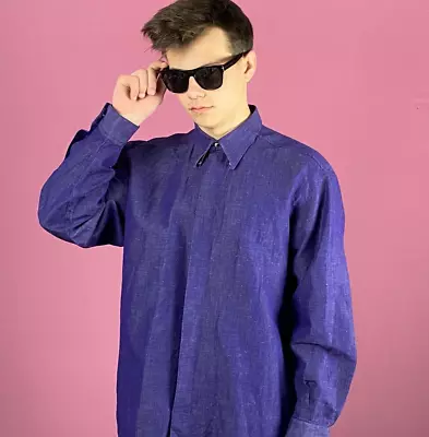 90s Versace Classic V2 Vintage Men's Shirt - Size L Purple Cotton Button Down • $49