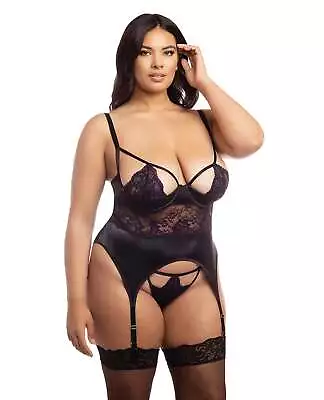 Oh La La Cheri Curvy Demi Padded Shelf Cup Merrywidow & Panty Black/Heliotrope • $50