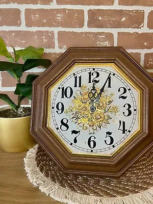 Vintage Retro Wall Clock SPARTUS Japan MCM 60s 70s Decor Sunflower Works! • $30