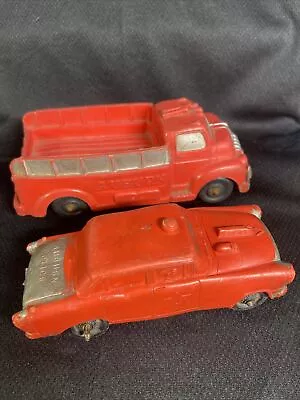 Vtg Auburn Rubber Company Fire Truck And Police Car 5.5  Inches Black Tires • $15