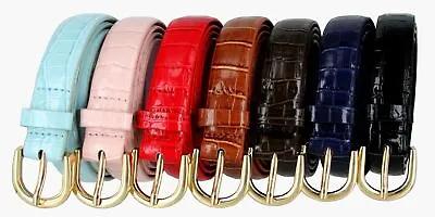 Women's Skinny Belt Alligator Embossed Genuine Leather Belt 1  (25mm) Wide • $9.56