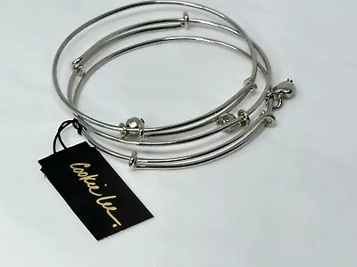 NWT COOKIE LEE Silvertone 3 Piece Adjustable Bangle Bracelet SET • $16