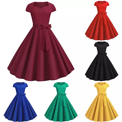 Women Vintage 50s 60s Swing Dress Retro Rockabilly Evening Party Prom Dresses💖 • £6.94