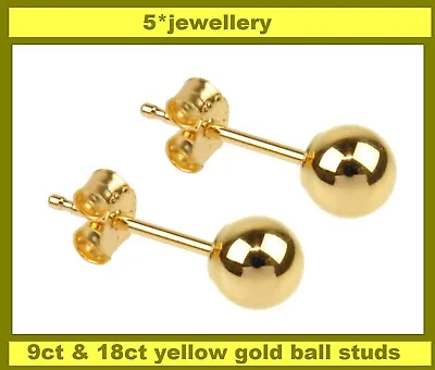 9 & 18ct Gold Ball / Button Stud Earrings Pierced Ears New Not Scrap 4mm • £98