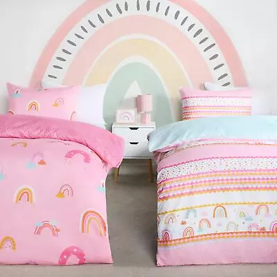 Rainbow Duvet Cover Set 2 Pack Reversible Kids Bedding Pillowcase Quilt Single • £13.99