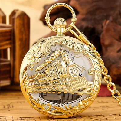 Steam Train Quartz Movement Pocket Watch With A Music Box Gifts For Women Men • £15.49