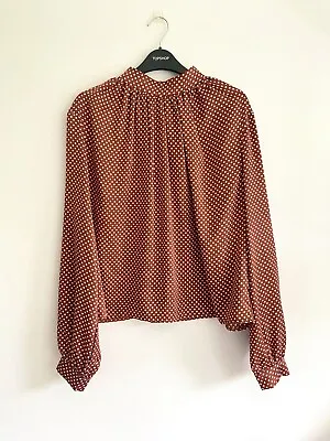 Quiz Clothing Rust/Orange & Ivory Polka Dot Blouse Size 14 • £5.50