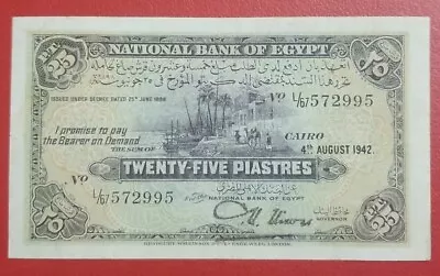 $89.95 • Buy Egypt 25 Piastres ISSUED 1942 P10c VF Nixon Classic Egyptian Currency  Palm Boat