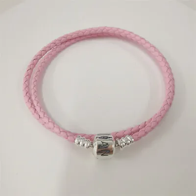 Pandora Double Braided Leather Pink Bracelet • £24