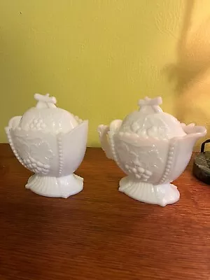 Milk Glass Covered Sugar Snd Creamer • $15.99