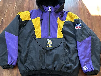 Vintage Starter NFL Minnesota Vikings Stitched Half Zip Pullover Size XL NFC • $200