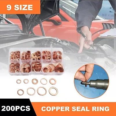 200 Pcs 9 Size Assorted Crush Copper Washer Gasket Set Flat Ring Seal Kit Aus • $19.99