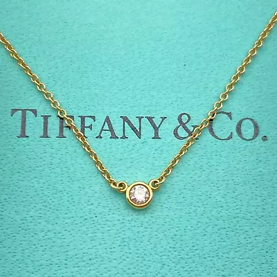 Tiffany & Co. By The Yard 1P Diamond Necklace  16  Yellow Gold K18 750 1.7g • $777.89