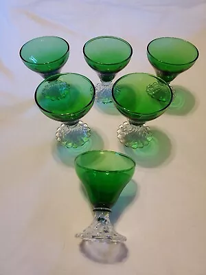 6 Champagne/Tall Sherbet Footed Dessert Cups Burple Green By Anchor Hocking • £29.19