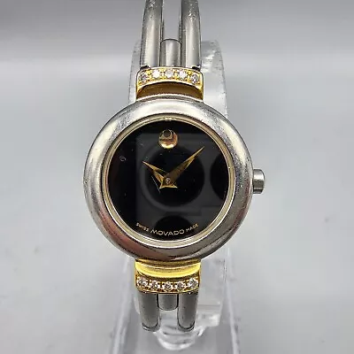 Movado Harmony Watch Women Two Tone Black Dial Diamond Accent  23mm New Battery • $99.99