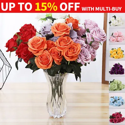 10 Heads Silk Rose Artificial Fake Flowers Bouquet Wedding Garden Party Decor UK • £6.88