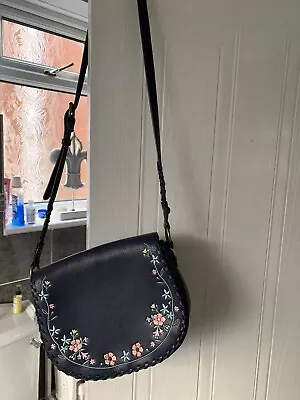 Navy Mantaray Handbag Saddle Bag Style With Flower Embroidery Design • £6