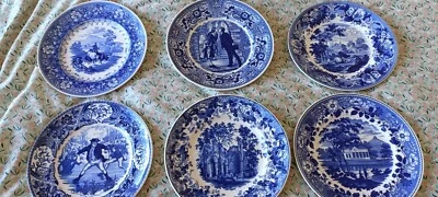 £25 • Buy 6xWedgewood Blue & White Plates Queens Ware Collector Plate Set Made In England