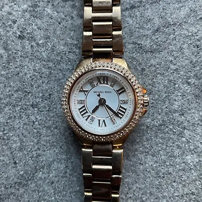 Michael Kors Camille White Dial Rose Gold-tone Ladies Watch MK3253 Pave Bezel BZ • $39.96