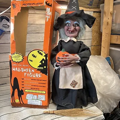 Vintage 1987 Telco Creations WITCH Motionette Light Up Pumpkin Halloween Decor • $99