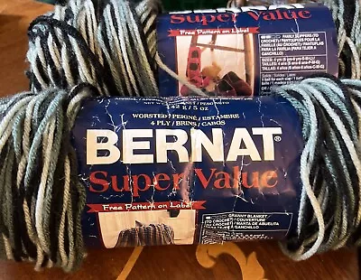 Bernat Super Value  Vintage  Yarn Blacks/ Greens  Camouflage   1 1/2 Skeins • $7.50