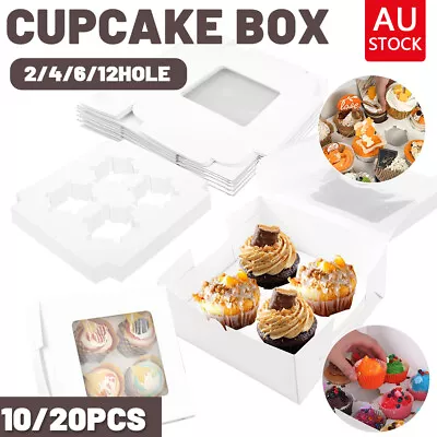 Cupcake Box 2 4 6 8 12 Holes Window Face Cake Party Favour Wedding Boxes Cups AU • $14.99