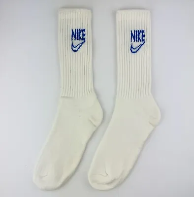 Vintage Nike Blue Logo Socks 80s 90s Swoosh Spell Out Crew Men VTG • $34.99