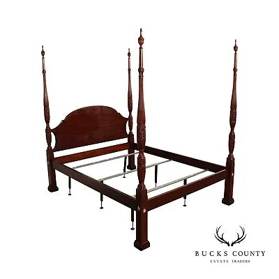 Henkel Harris Queen Four Poster Mahogany Rice Carved Bed • $3995