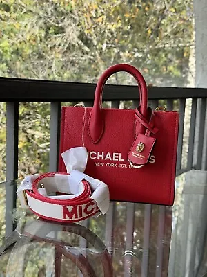 Michael Kors Mirella Extra Small Logo Shopper Crossbody Handbag Leather In Red • $107.50